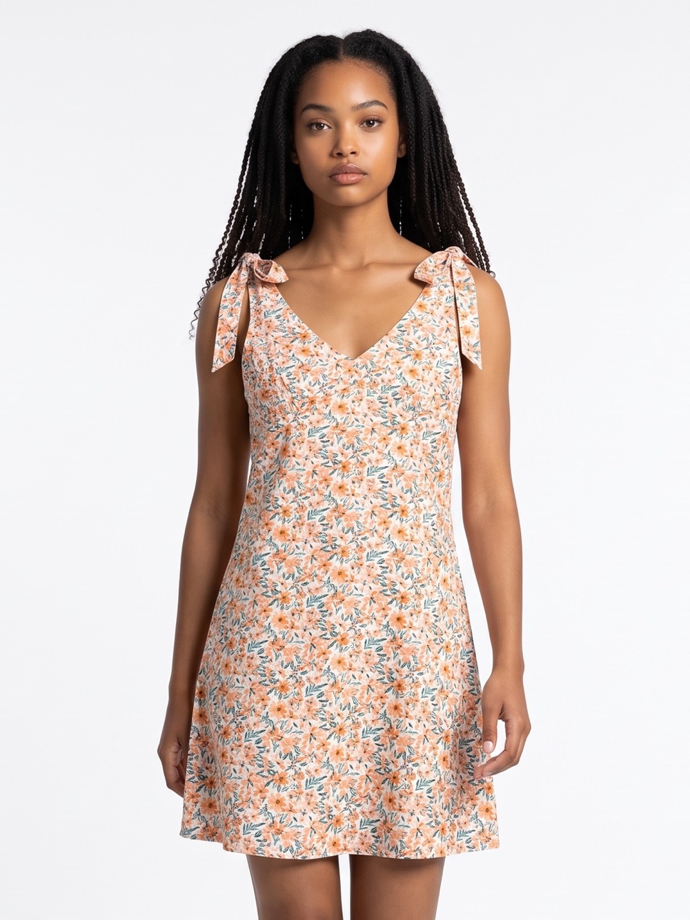 NWT I.N. San Francisco Peach Floral Tie-Shoulder Mini Dress